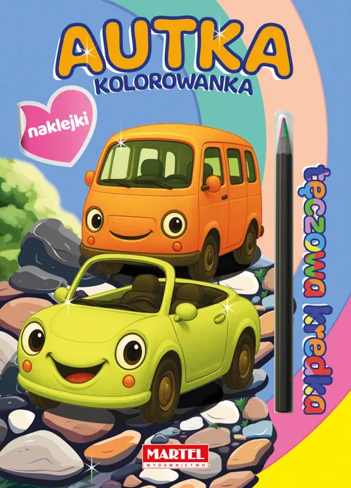 Tęczowa kredka. Autka z naklejkami