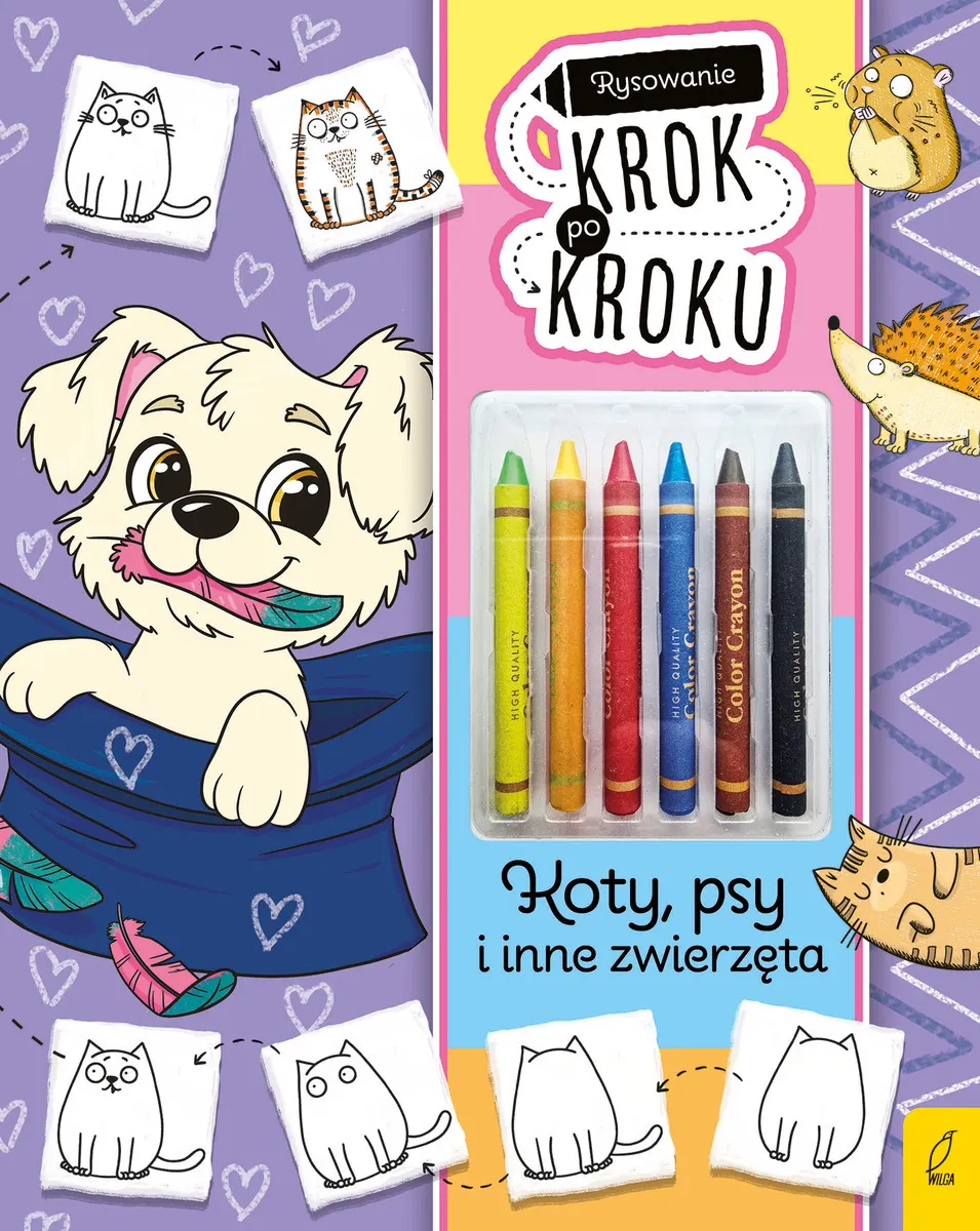 Rysowanie krok po kroku z kredkami. Koty, psy i inne zwierzęta